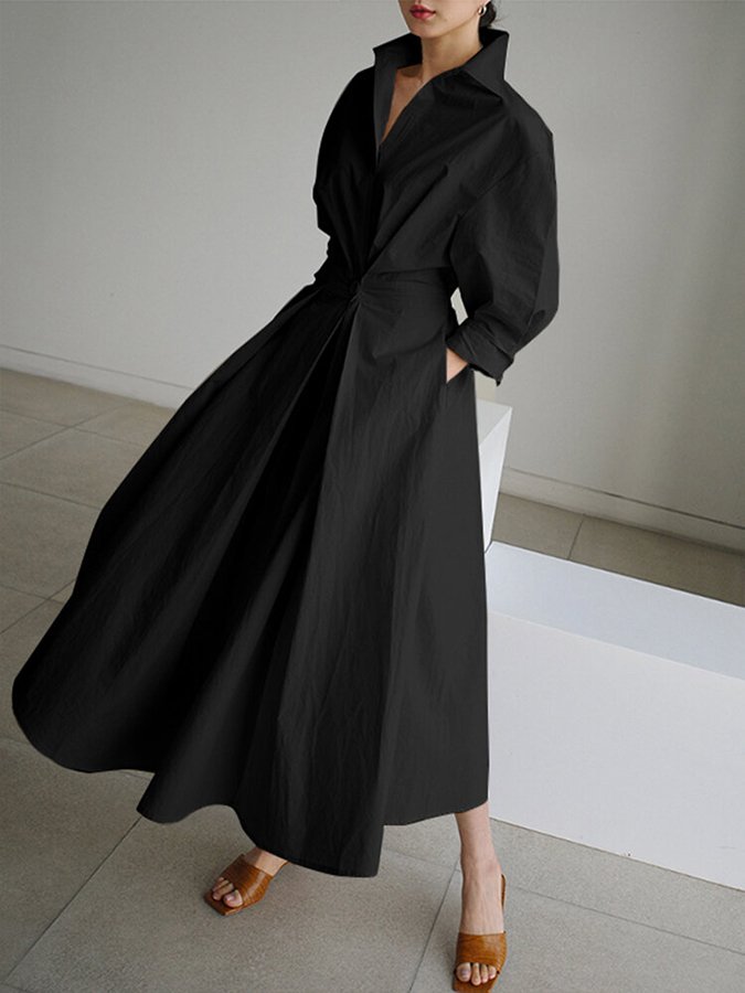 Oversized Hemdkleid für Damen – Minimalistisches Langkleid mit Kragen & weitem A-Linien Schnitt für Frühling & Sommer