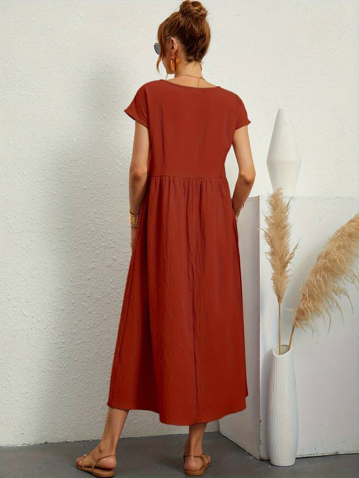 Luftiges Damen Sommerkleid – Casual Maxikleid mit Taschen & Rundhalsausschnitt