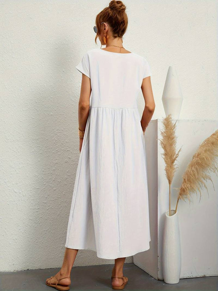 Luftiges Damen Sommerkleid – Casual Maxikleid mit Taschen & Rundhalsausschnitt