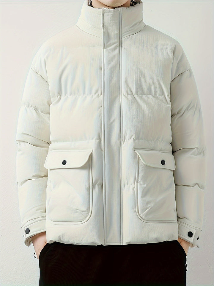 Veste d'hiver matelassée pour homme avec col montant – Veste de mi-saison chaude avec grandes poches et boutons-pression