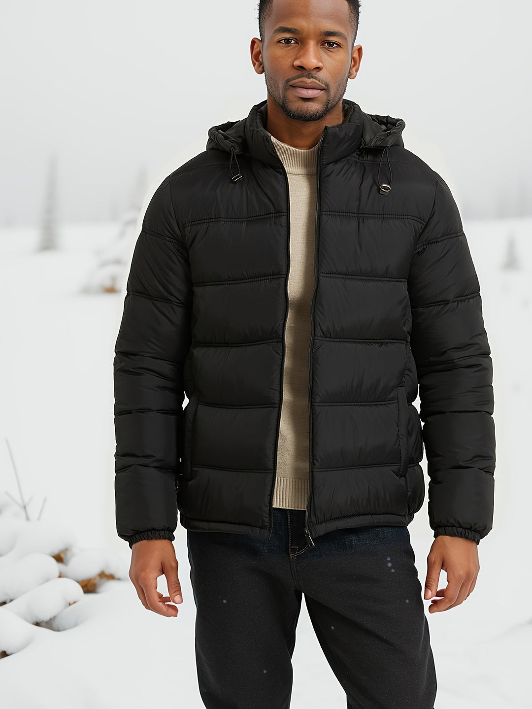 Veste d'hiver matelassée unie lisse et élégante pour hommes | Parfaite pour les activités de plein air