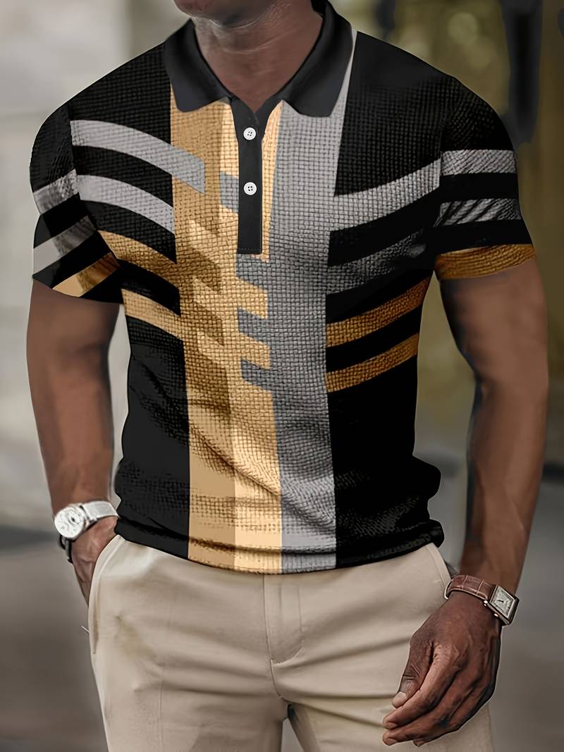 Polo homme avec motif géométrique – Chemise à manches courtes stylée avec col pour l'été, les loisirs et les looks urbains
