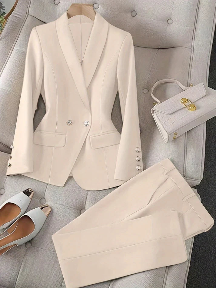 Set elegante completo due pezzi blazer e pantaloni tinta unita per donna | Ideale per occasioni formali