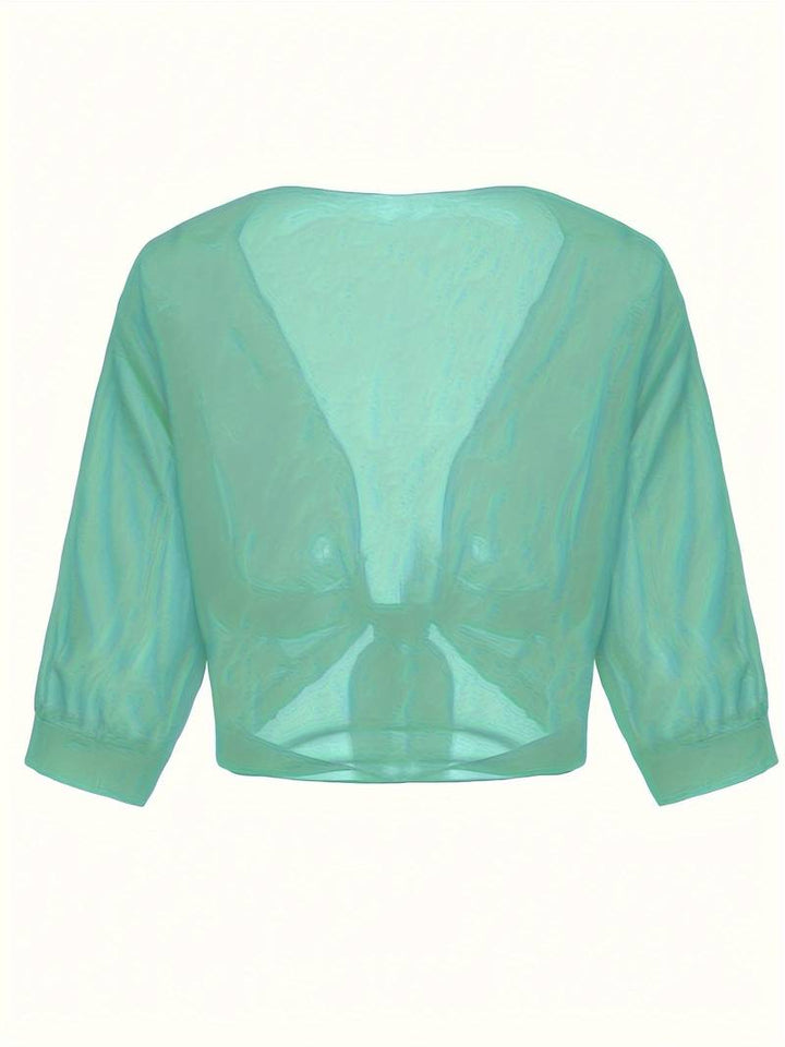 Bolero in chiffon da donna con nodo a fiocco – giacca corta trasparente per abiti da sera e outfit estivi