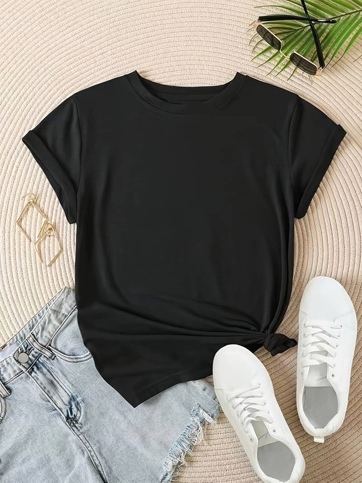 T-shirt basic da donna con scollo rotondo – maglietta a maniche corte ampia per estate e tempo libero – maglietta casual streetwear in tessuto morbido