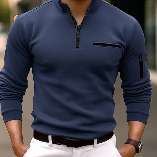 Sweat-shirt ajusté pour homme à manches longues avec fermeture éclair et poches zippées – Sweat-shirt ajusté style techwear