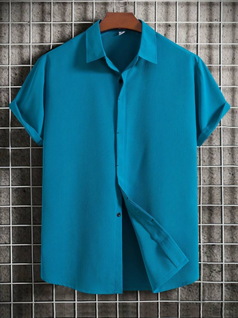 Chemise homme à manches courtes avec patte de boutonnage – Chemise d'été aérée en tissu structuré style décontracté