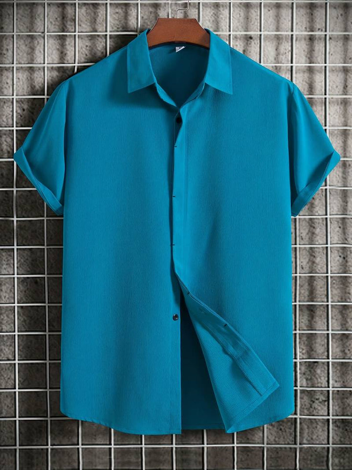 Chemise homme à manches courtes avec patte de boutonnage – Chemise d'été aérée en tissu structuré style décontracté