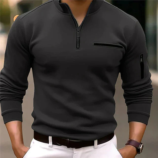 Sweat-shirt ajusté pour homme à manches longues avec fermeture éclair et poches zippées – Sweat-shirt ajusté style techwear