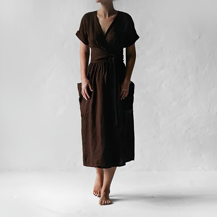 Robe midi élégante ILSE avec ceinture et poches latérales