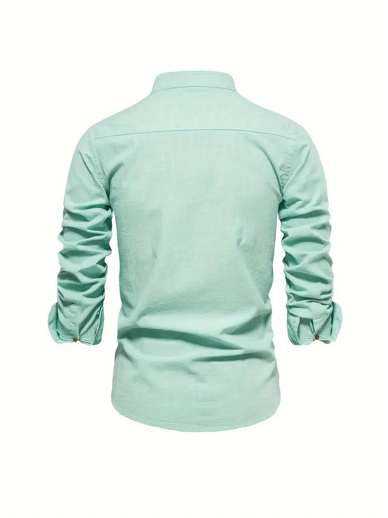 Chemise homme avec col montant – Chemise à manches longues slim fit pour affaires, loisirs et événements