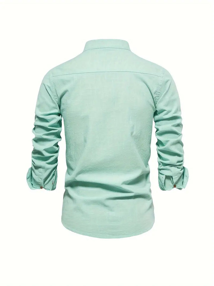 Chemise homme avec col montant – Chemise à manches longues slim fit pour affaires, loisirs et événements