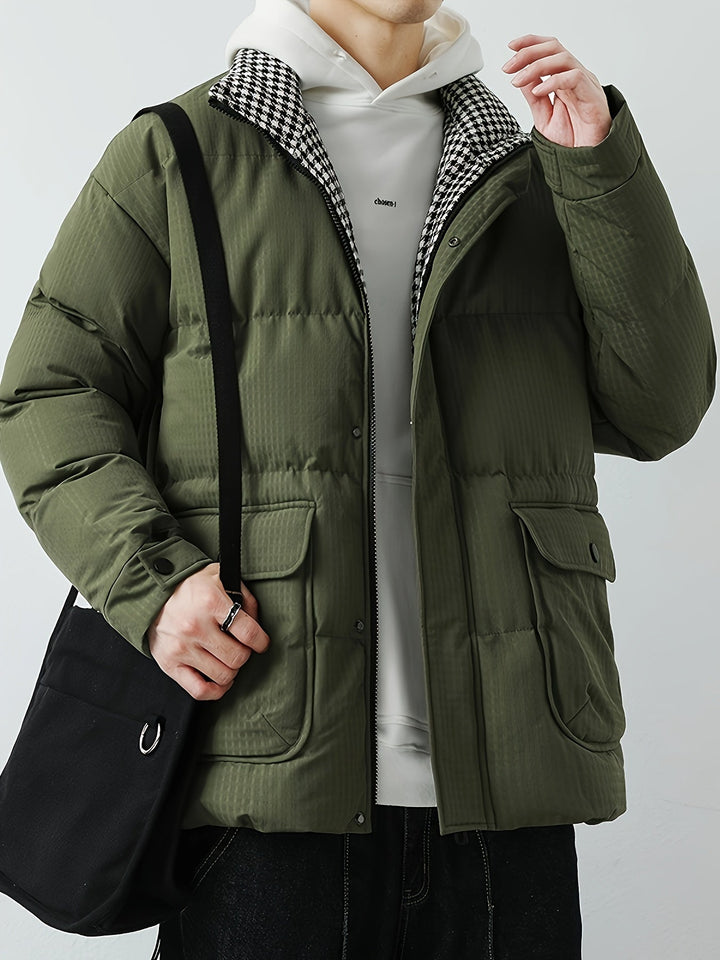 Veste d'hiver matelassée pour homme avec col montant – Veste de mi-saison chaude avec grandes poches et boutons-pression