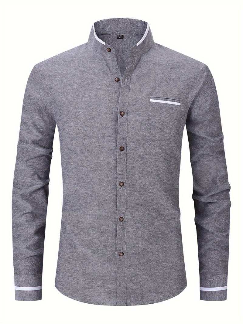 Chemise homme avec détails contrastés et col montant – Chemise à manches longues moderne pour affaires, quotidien et smart casual