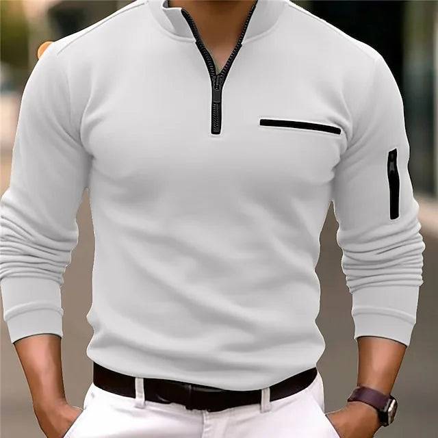 Sweat-shirt ajusté pour homme à manches longues avec fermeture éclair et poches zippées – Sweat-shirt ajusté style techwear