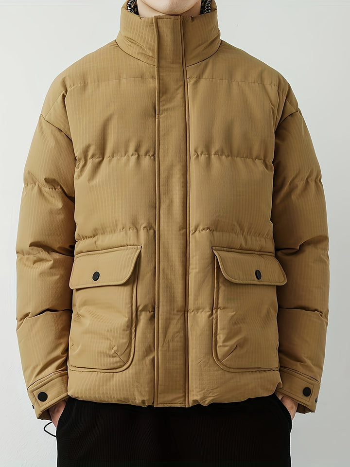 Veste d'hiver matelassée pour homme avec col montant – Veste de mi-saison chaude avec grandes poches et boutons-pression