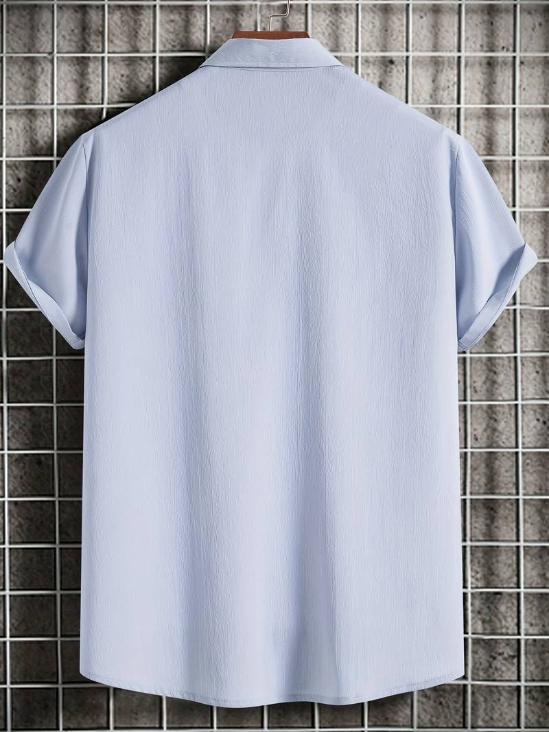 Chemise homme à manches courtes avec patte de boutonnage – Chemise d'été aérée en tissu structuré style décontracté