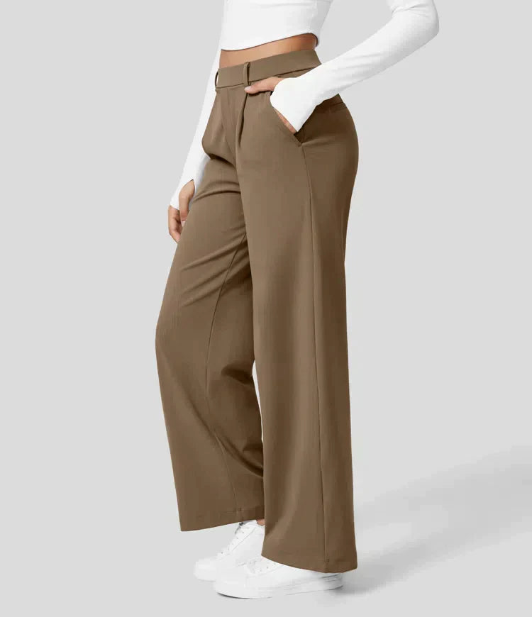 Elegante pantaloni da donna a gamba larga – vita alta, adatti per business e casual