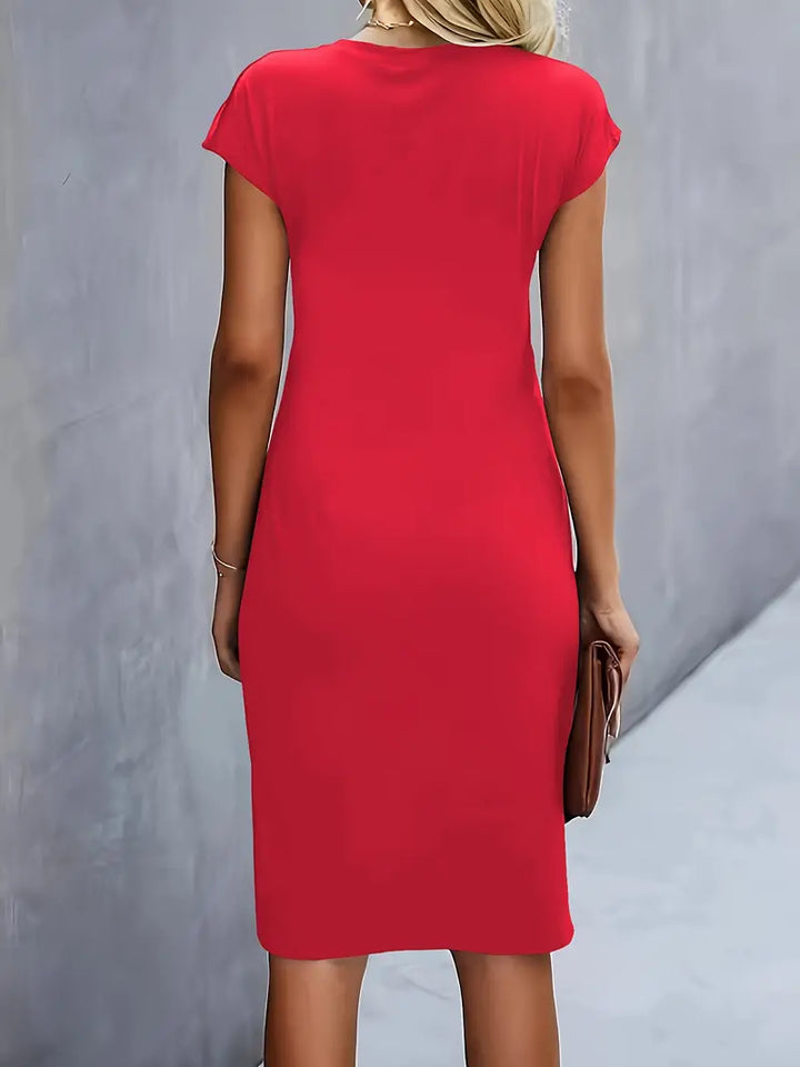 Abito a tubino da donna con pieghe – Abito da lavoro aderente con scollo rotondo per ufficio, eventi e look serali