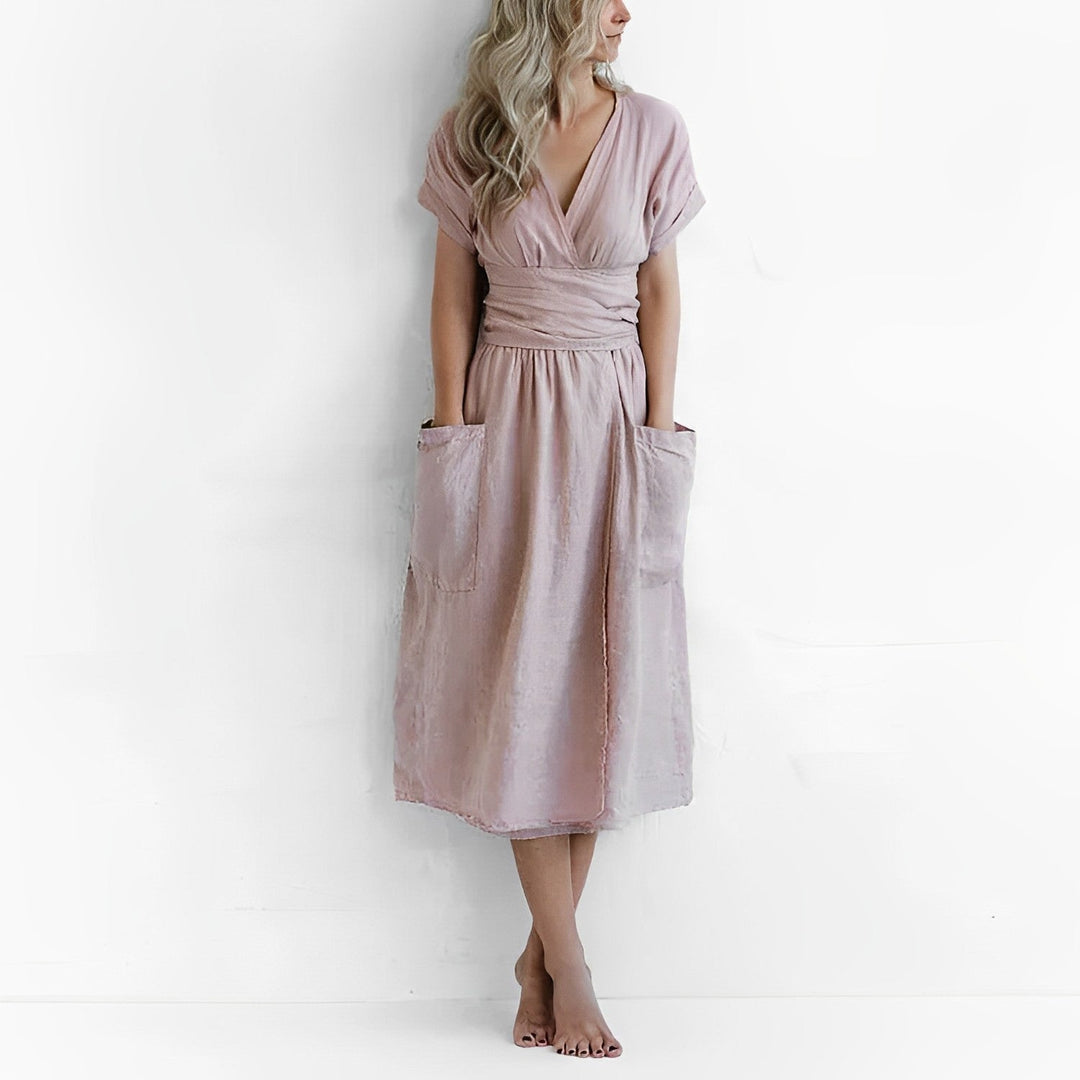 Robe midi élégante ILSE avec ceinture et poches latérales