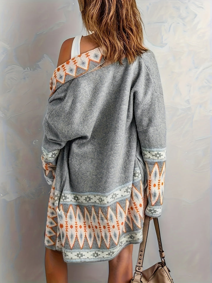 Lässiger Geo Muster Wolle Strickjacke Für Damen | Perfekt für lässige Tage
