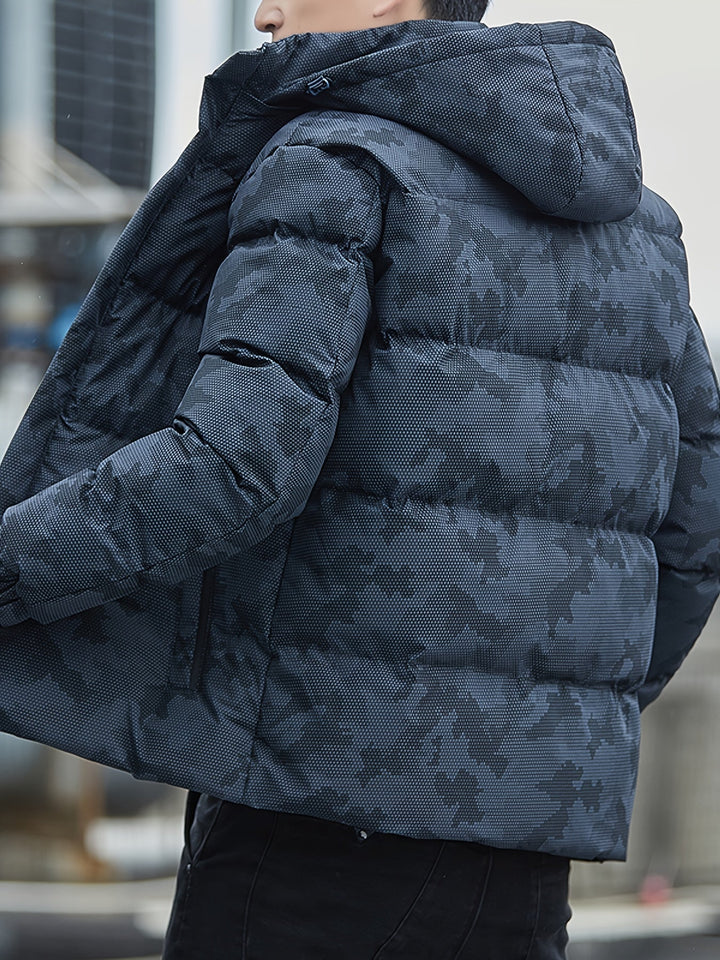 Veste d'hiver matelassée décontractée en coton avec fermeture éclair et capuche amovible pour hommes | Parfaite pour les activités de plein air