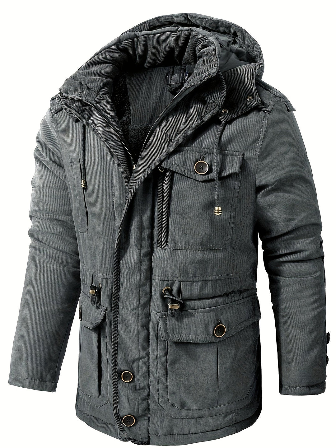 Casual Veste d'hiver cargo à capuche avec plusieurs poches en polaire chaude | Parfaite pour les activités de loisirs