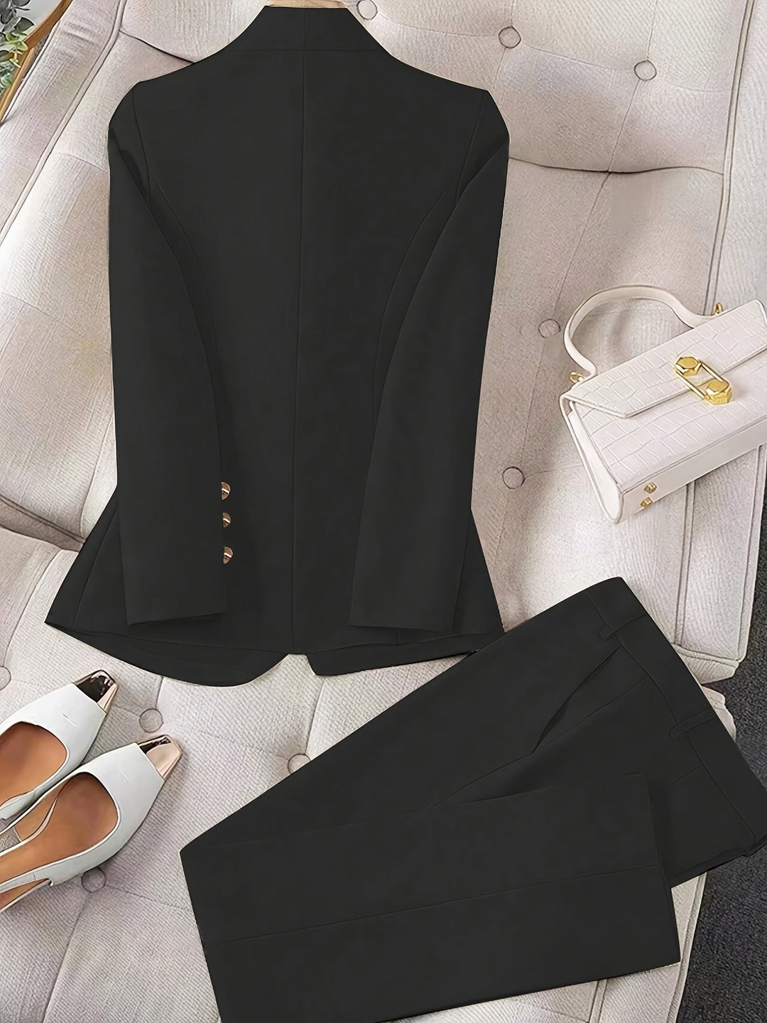 Set elegante completo due pezzi blazer e pantaloni tinta unita per donna | Ideale per occasioni formali