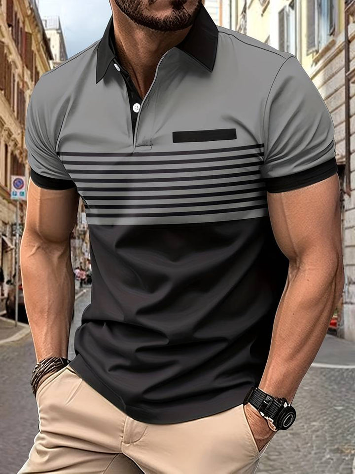 Polo homme à rayures – Chemise à manches courtes avec patte de boutonnage et col contrasté