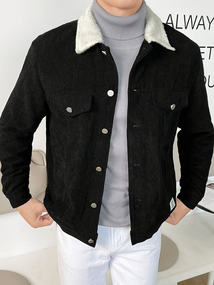 Veste d'hiver chaude en velours côtelé style avec col pour hommes | Parfait pour les activités de plein air