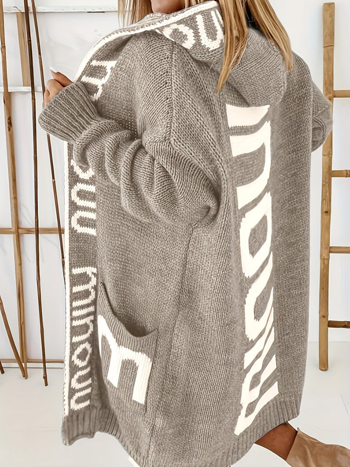 Lässiger Gedruckter Kragen Kapuzen Strickjacke Für Damen | Perfekt für entspannte Tage