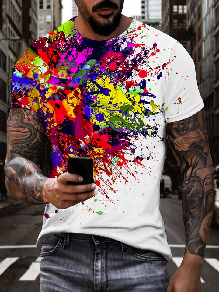 Men's T-shirt with colorful paint splatter print – Urban short-sleeve shirt for street style, festival & leisure