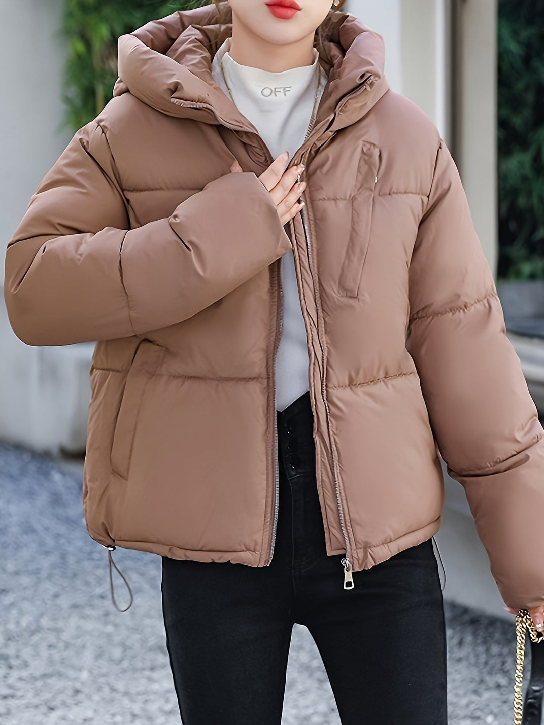 Elegante kurze Puffer-Winterjacke mit Kapuze für Damen | Perfekt für Winter