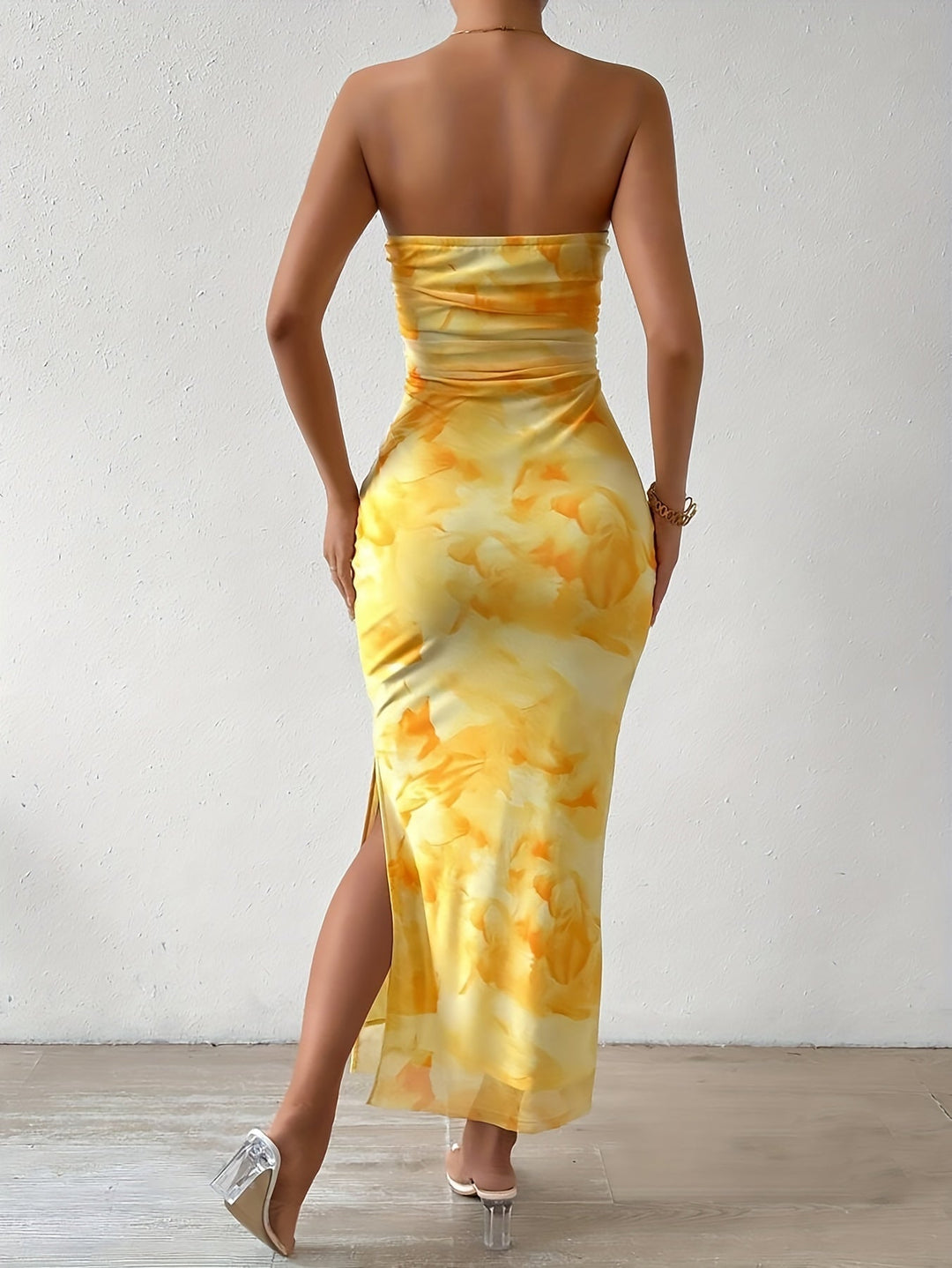 Abito lungo glamour senza spalline per donna