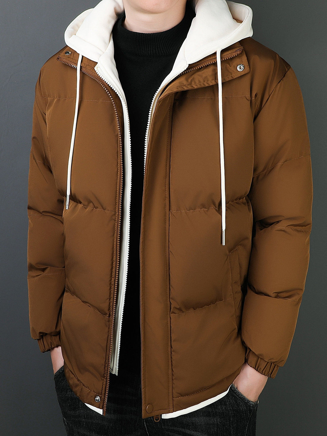 Veste d'hiver à capuche fausse deux pièces décontractée pour hommes | Parfait pour les activités de plein air