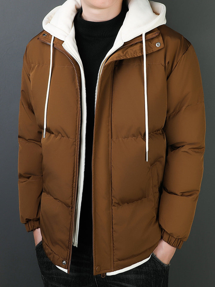 Veste d'hiver à capuche fausse deux pièces décontractée pour hommes | Parfait pour les activités de plein air