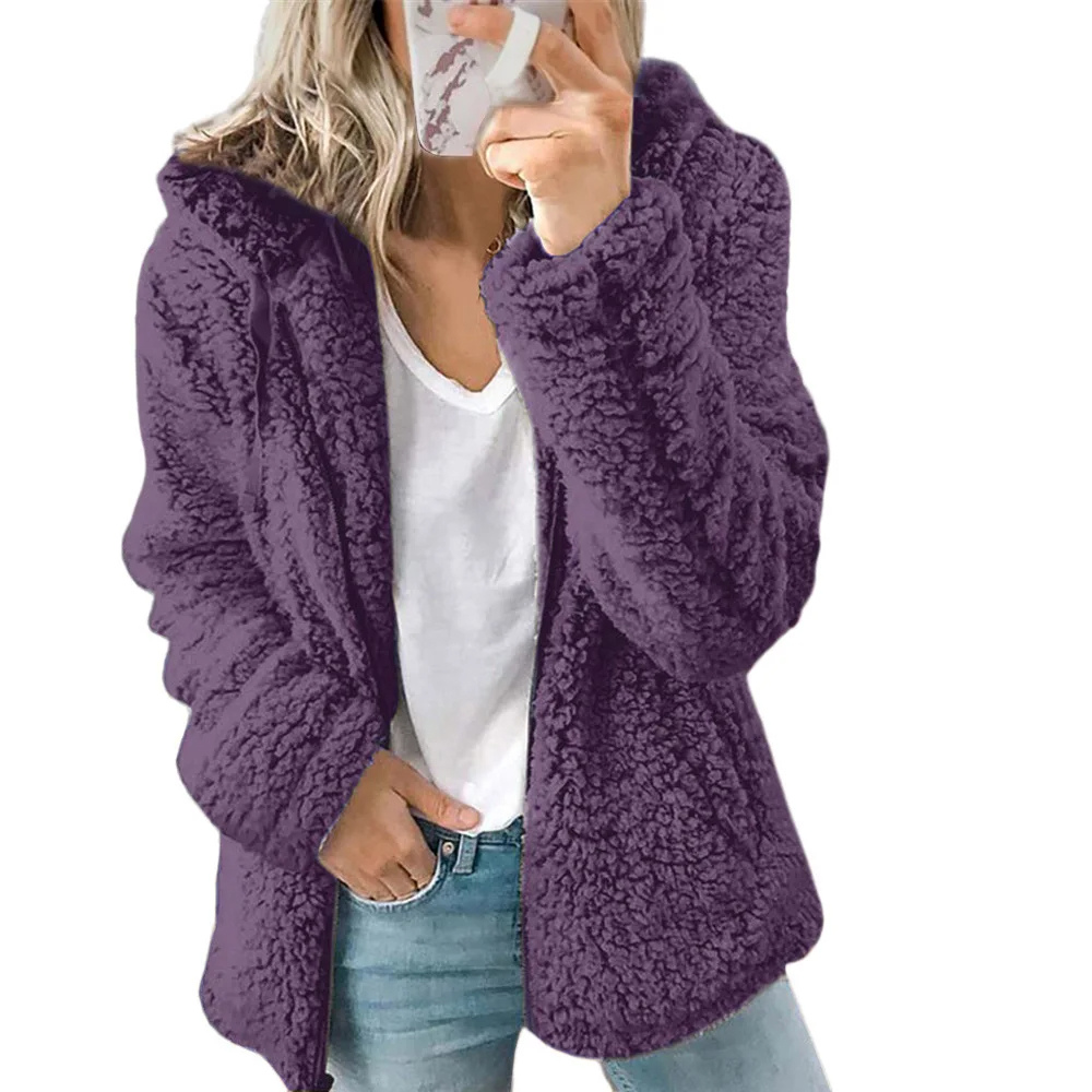 Veste en peluche avec capuche et fermeture éclair, gilet en polaire