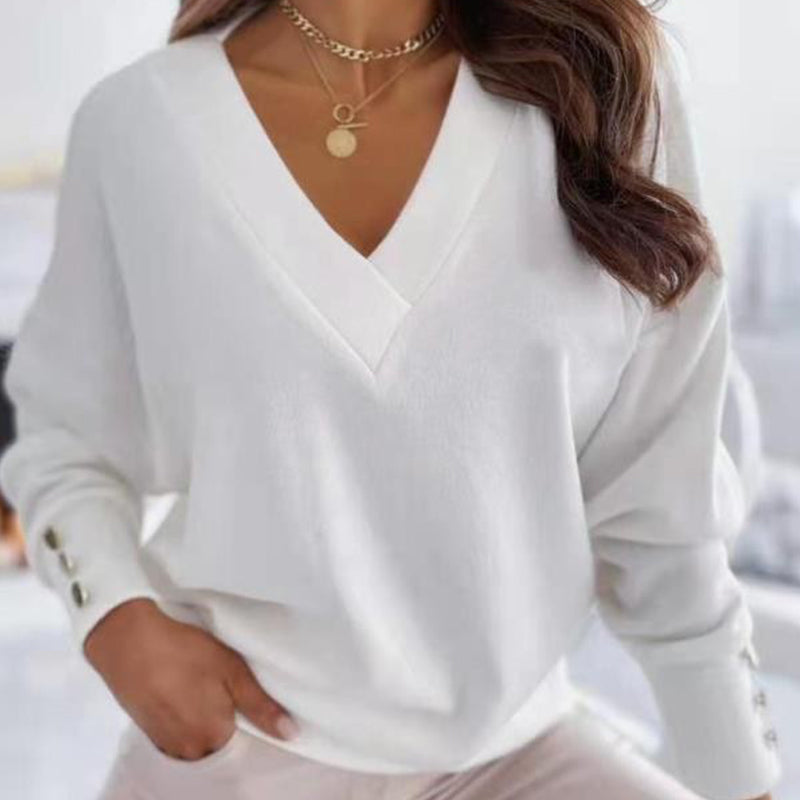 Pull-over d'hiver en coton col en V pour femmes | Idéal pour les jours froids