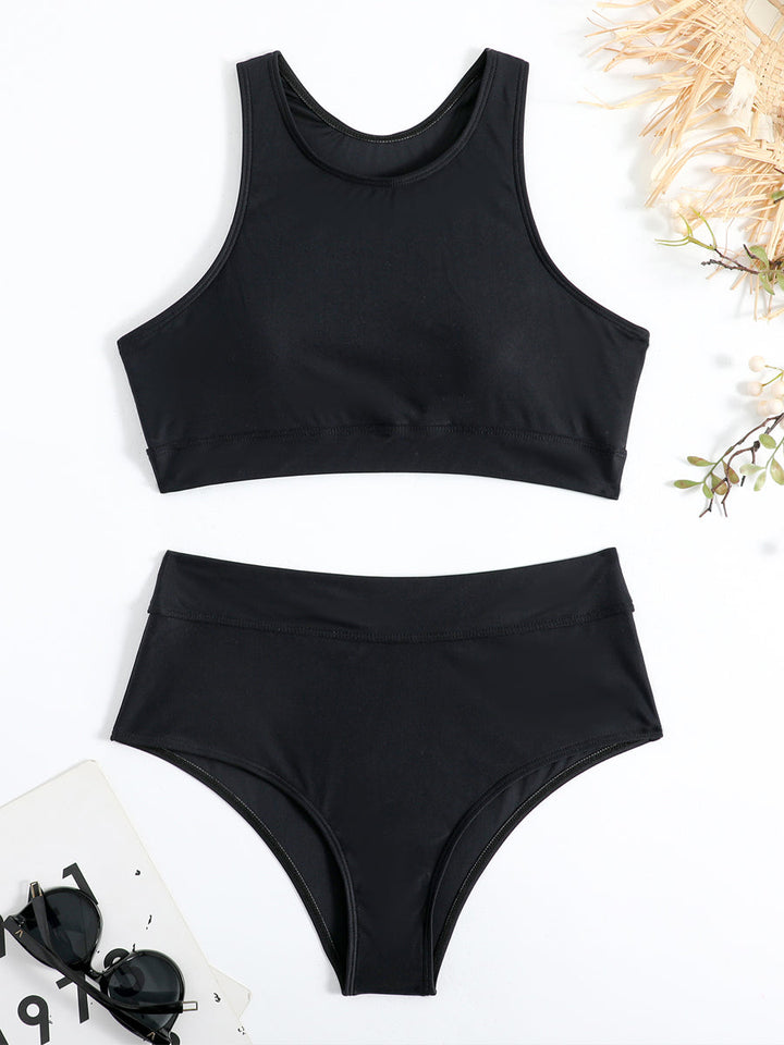 Sportlicher High-Waist Bikini für Damen – Zweiteiliges Set mit hochgeschlossenem Top für Strand & Pool