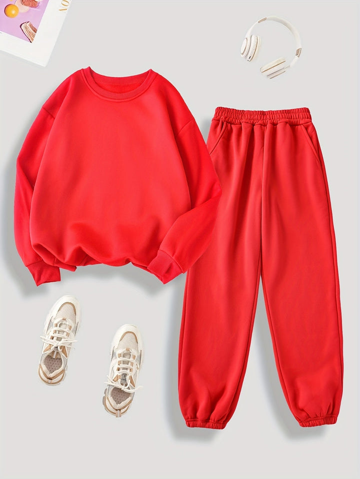 Sweat-shirt à manches longues confortable avec doublure en peluche & pantalon de jogging pour femmes | Idéal pour l'automne/hiver