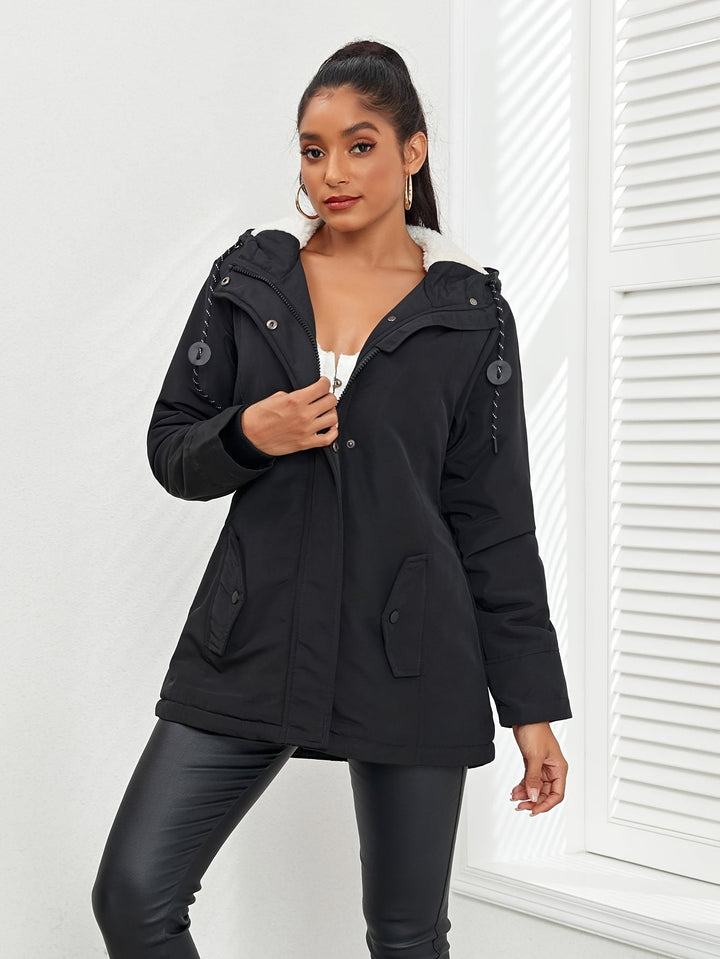 Elegant fleece parka winter jacket with hood for women | Perfect for outdoor activities