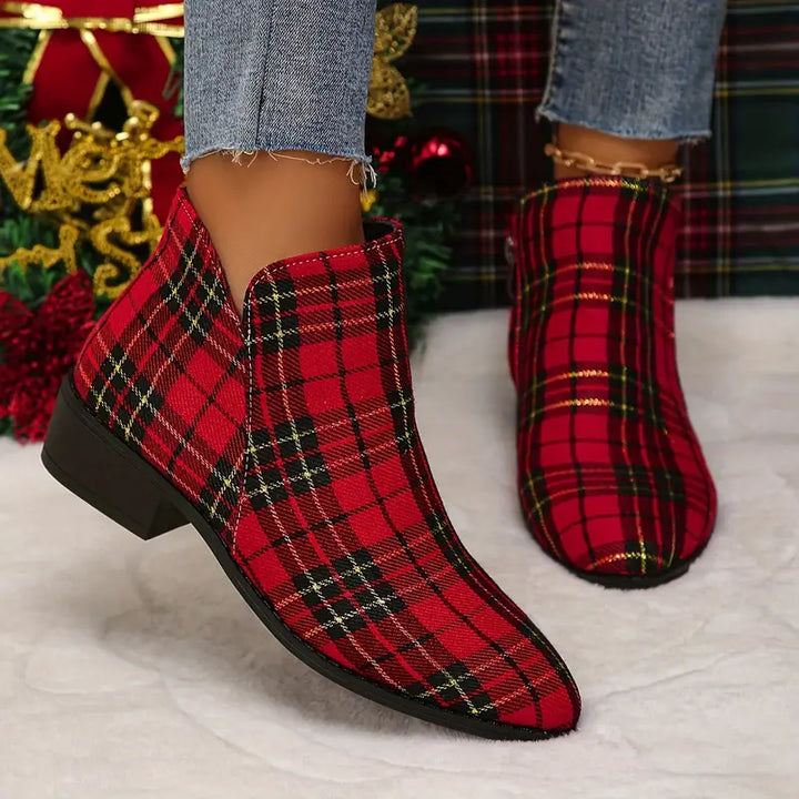 Bottines polyvalentes avec motif à carreaux et talon bas et massif
