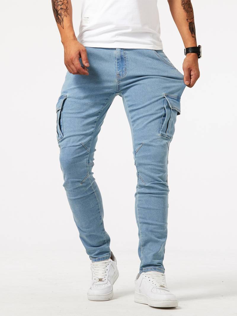 Herren Cargo Jeans Slim Fit mit Seitentaschen – Streetwear Hose für Freizeit & Alltag