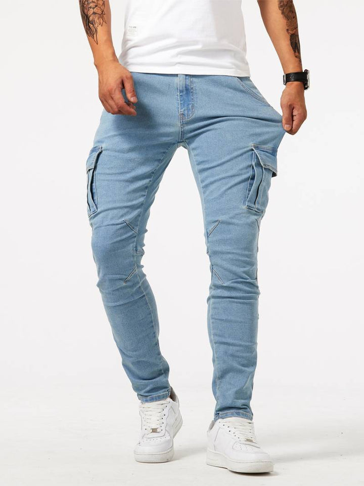 Herren Cargo Jeans Slim Fit mit Seitentaschen – Streetwear Hose für Freizeit & Alltag