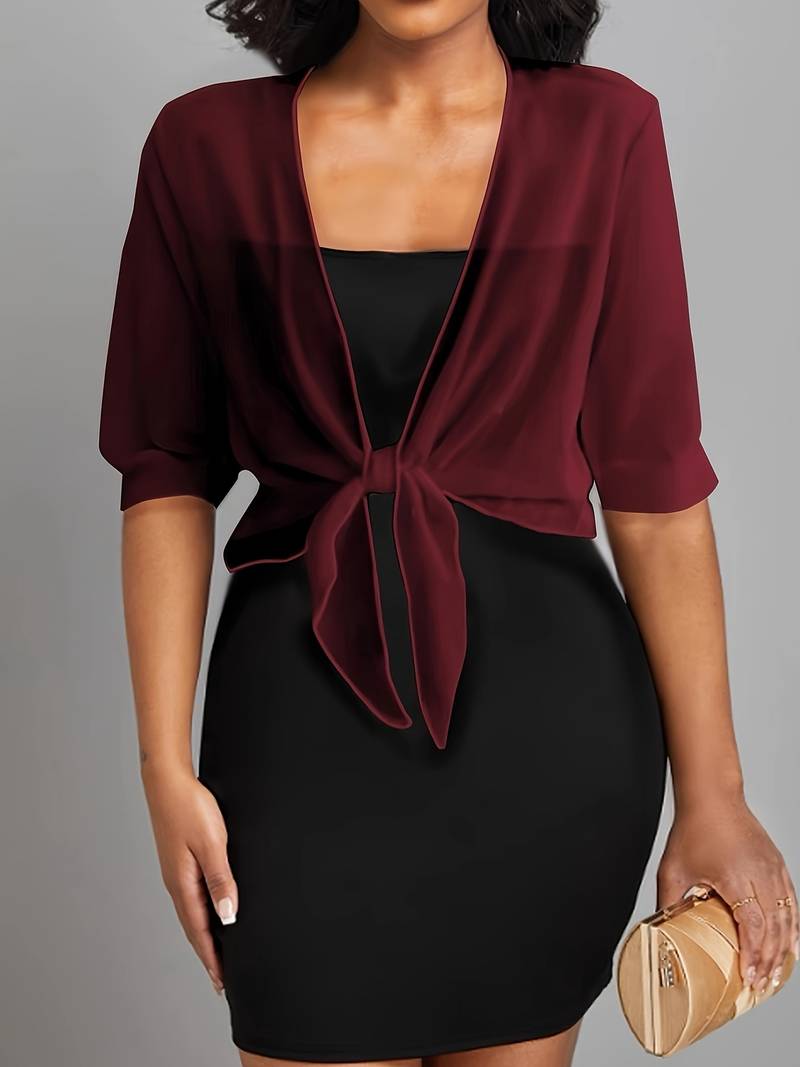 Bolero in chiffon da donna con nodo a fiocco – giacca corta trasparente per abiti da sera e outfit estivi
