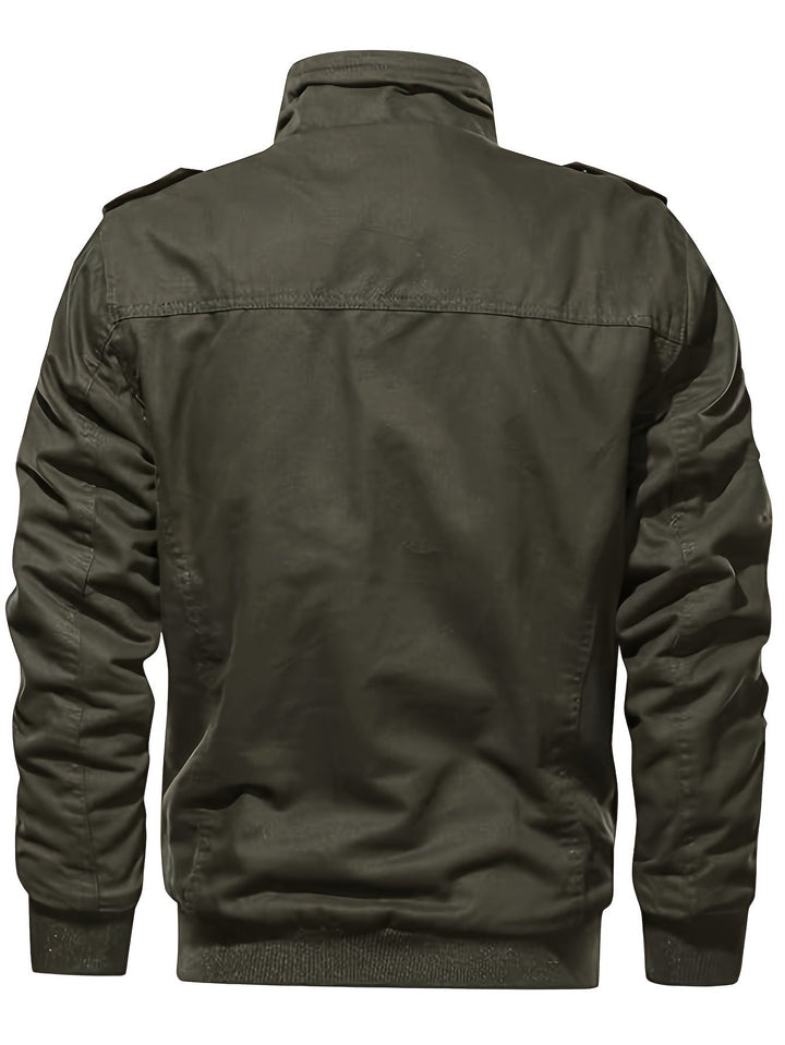 Veste d'hiver rétro à col montant avec fermeture éclair à manches longues décontractée pour hommes | Parfait pour les loisirs