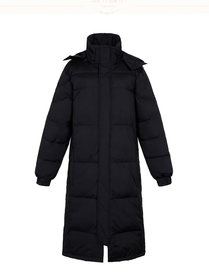 Veste d'hiver chaude longue matelassée noire à capuche en coton pour hommes | Parfaite pour les activités de plein air