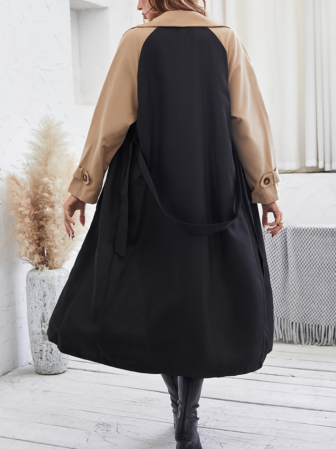 Stilvoller Trenchcoat mit Farbblock, Knopfdetail und maschinenwaschbarem Design für Damen | Ideal für den Alltag