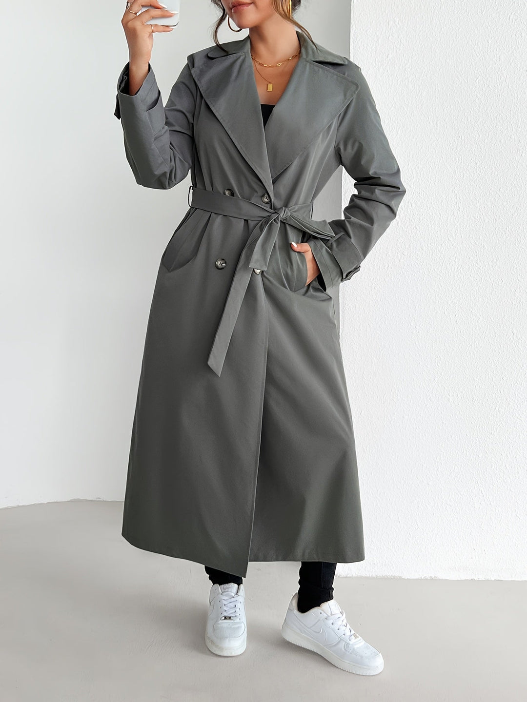 Lässiger einfarbiger Trenchcoat mit Gürtel für Damen | Perfekt für legere Tage