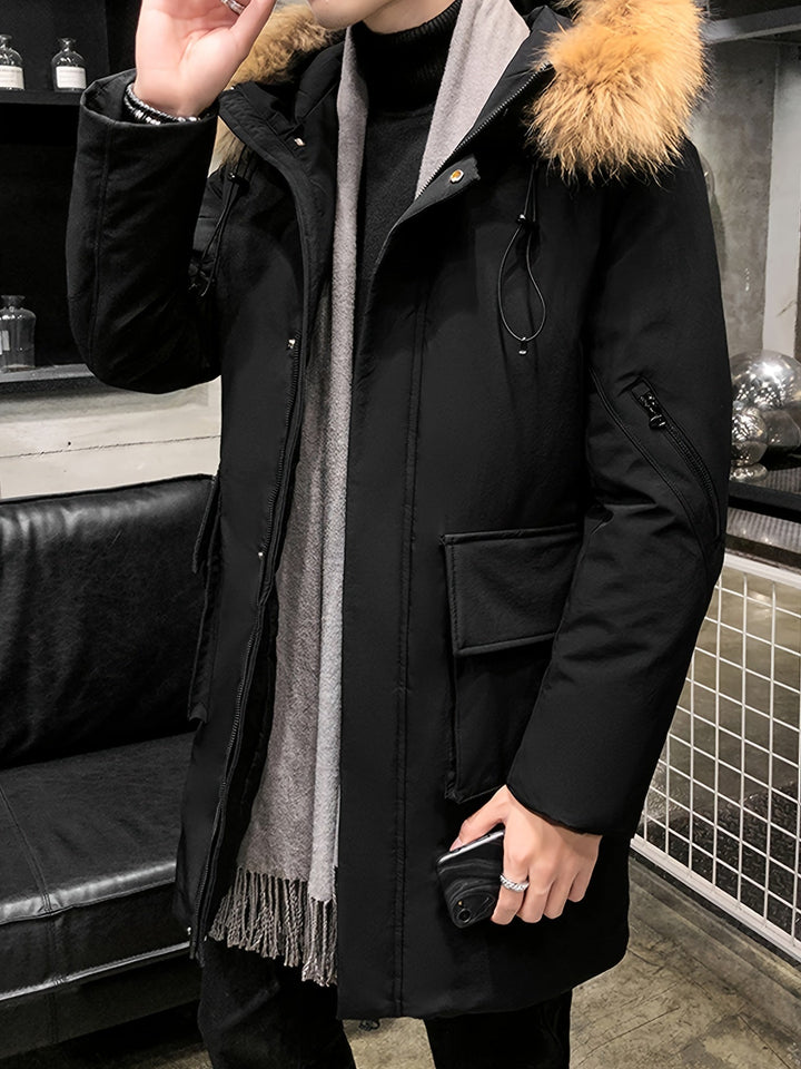 Stilvolle Mittellange Kapuzen-Winterjacke Für Herren | Perfekt für Outdoor-Aktivitäten